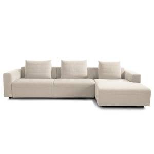 Ecksofa FINNY 3-Sitzer mit Longchair Webstoff Saia: Beige - Longchair davorstehend rechts - Keine Funktion