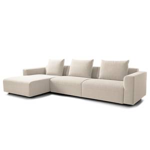 Hoekbank FINNY 3-zits met chaise longue geweven stof - Geweven stof Saia: Beige - Longchair vooraanzicht links - Geen functie