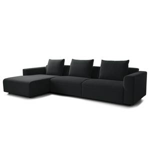 Ecksofa FINNY 3-Sitzer mit Longchair Webstoff Saia: Anthrazit - Longchair davorstehend links - Keine Funktion