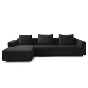 Ecksofa FINNY 3-Sitzer mit Longchair Webstoff Saia: Anthrazit - Longchair davorstehend links - Keine Funktion