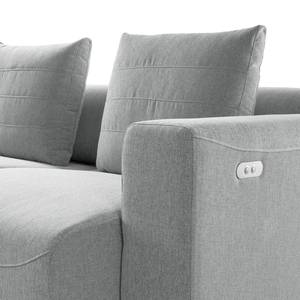 Hoekbank FINNY 3-zits met chaise longue geweven stof - Geweven stof Saia: Lichtgrijs - Longchair vooraanzicht links - Met zitdiepte verstelling