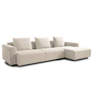 Ecksofa FINNY 3-Sitzer mit Longchair Webstoff Saia: Beige - Longchair davorstehend rechts - Sitztiefenverstellung