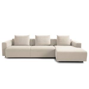 Ecksofa FINNY 3-Sitzer mit Longchair Webstoff Saia: Beige - Longchair davorstehend rechts - Sitztiefenverstellung