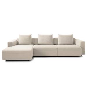 Ecksofa FINNY 3-Sitzer mit Longchair Webstoff Saia: Beige - Longchair davorstehend links - Sitztiefenverstellung