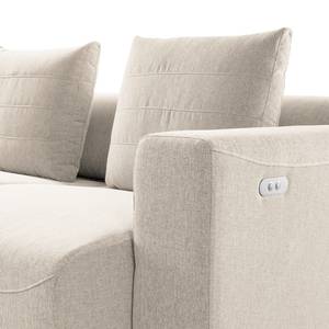 Ecksofa FINNY 3-Sitzer mit Longchair Webstoff Saia: Beige - Longchair davorstehend links - Sitztiefenverstellung