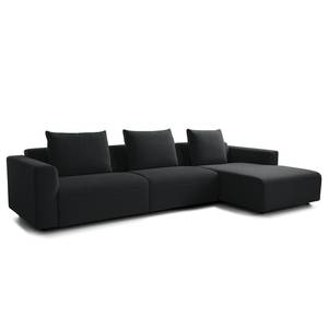 Ecksofa FINNY 3-Sitzer mit Longchair Webstoff Saia: Anthrazit - Longchair davorstehend rechts - Keine Funktion