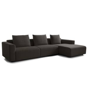 Ecksofa FINNY 3-Sitzer mit Longchair Webstoff Saia: Schwarz-Braun - Longchair davorstehend rechts - Keine Funktion