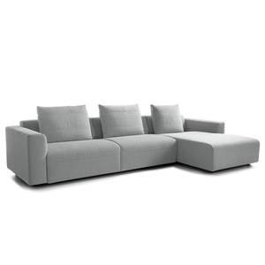 Ecksofa FINNY 3-Sitzer mit Longchair Webstoff Saia: Hellgrau - Longchair davorstehend rechts - Keine Funktion