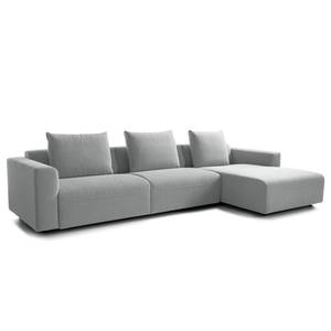 Ecksofa FINNY 3-Sitzer mit Longchair Webstoff Saia: Hellgrau - Longchair davorstehend rechts - Keine Funktion