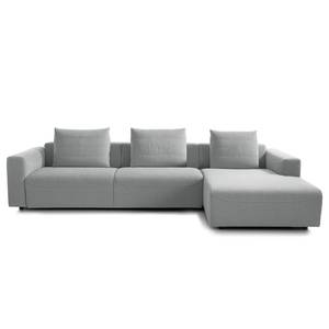 Ecksofa FINNY 3-Sitzer mit Longchair Webstoff Saia: Hellgrau - Longchair davorstehend rechts - Keine Funktion