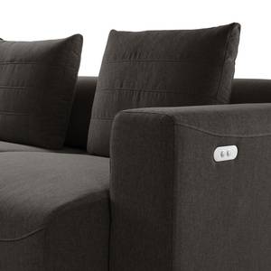 Canapé d’angle 3 places FINNY Tissu - Tissu Saia: Noir-Marron - Méridienne courte à gauche (vue de face) - Avec réglage de la profondeur d'assise