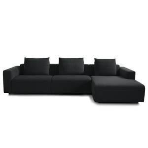 Ecksofa FINNY 3-Sitzer mit Longchair Webstoff Saia: Anthrazit - Longchair davorstehend rechts - Sitztiefenverstellung