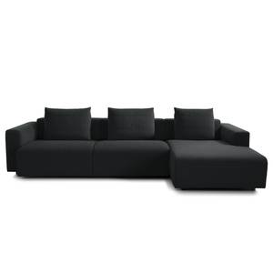 Ecksofa FINNY 3-Sitzer mit Longchair Webstoff Saia: Anthrazit - Longchair davorstehend rechts - Sitztiefenverstellung