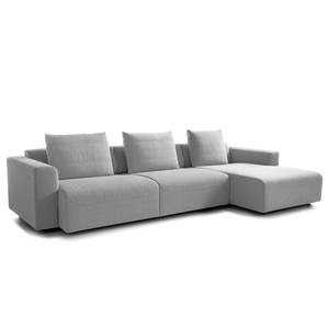 Ecksofa FINNY 3-Sitzer mit Longchair Webstoff Saia: Hellgrau - Longchair davorstehend rechts - Sitztiefenverstellung