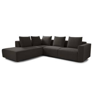 Ecksofa FINNY mit Ottomane Webstoff Saia: Schwarz-Braun - Ottomane davorstehend links - Keine Funktion