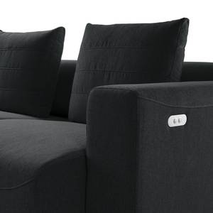 Hoekbank FINNY 3-zits met chaise longue geweven stof - Geweven stof Saia: Antraciet - Longchair vooraanzicht links - Met zitdiepte verstelling