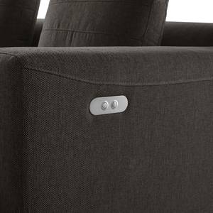 Canapé d’angle FINNY avec méridienne Tissu - Tissu Saia: Noir-Marron - Méridienne longue à gauche (vue de face) - Avec réglage de la profondeur d'assise