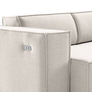 Canapé d’angle KINX méridienne Tissu - Tissu Milan : Blanc vieilli - Largeur : 294 cm - Méridienne courte à droite (vue de face) - Avec réglage de la profondeur d'assise