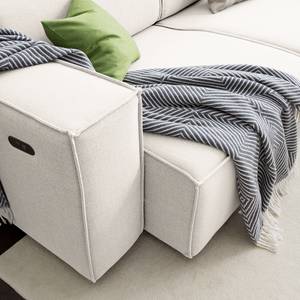 Canapé d’angle KINX méridienne Tissu - Tissu Milan : Blanc vieilli - Largeur : 294 cm - Méridienne courte à droite (vue de face) - Avec réglage de la profondeur d'assise