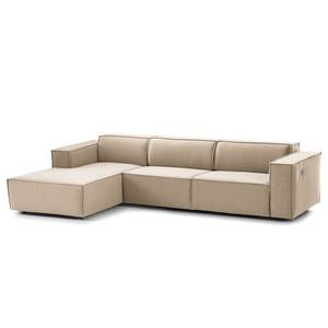 Canapé d’angle KINX méridienne Tissu - Tissu Milan : Beige - Largeur : 294 cm - Méridienne courte à gauche (vue de face) - Avec réglage de la profondeur d'assise