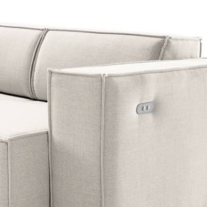 Canapé d’angle KINX ottomane Tissu - Tissu Milan : Blanc vieilli - Méridienne longue à gauche (vue de face) - Avec réglage de la profondeur d'assise
