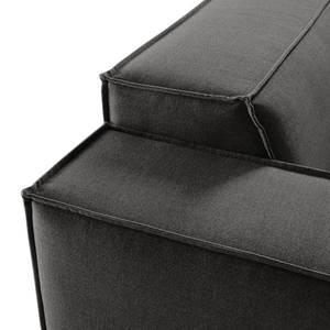 Canapé d’angle KINX ottomane Tissu - Tissu Milan : Anthracite - Méridienne longue à droite (vue de face) - Avec réglage de la profondeur d'assise