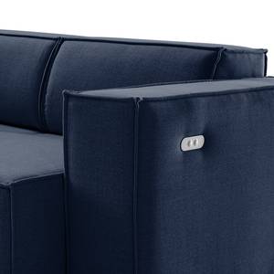 Canapé d’angle KINX ottomane Tissu - Tissu Milan : Bleu foncé - Méridienne longue à gauche (vue de face) - Avec réglage de la profondeur d'assise