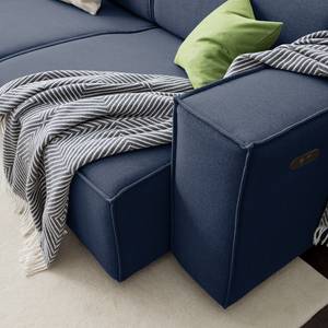 Canapé d’angle KINX ottomane Tissu - Tissu Milan : Bleu foncé - Méridienne longue à gauche (vue de face) - Avec réglage de la profondeur d'assise