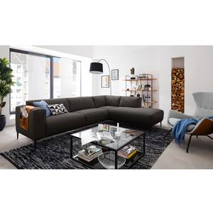 Ecksofa Crawford Iii Webstoff Webstoff Saia: Schwarz-Braun - Ottomane davorstehend rechts