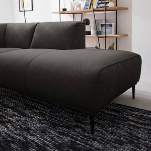 Ecksofa Crawford Iii Webstoff Webstoff Saia: Schwarz-Braun - Ottomane davorstehend rechts