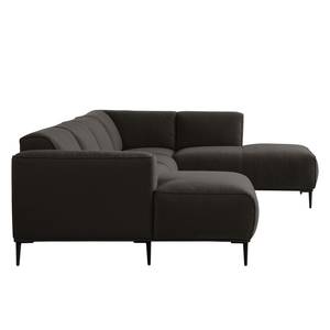 Wohnlandschaft Crawford Webstoff Saia: Schwarz-Braun - Longchair davorstehend links / Ottomane rechts