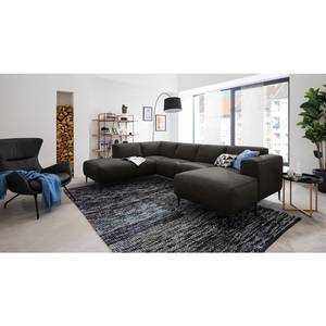 Wohnlandschaft Crawford Webstoff Saia: Schwarz-Braun - Longchair davorstehend rechts / Ottomane links