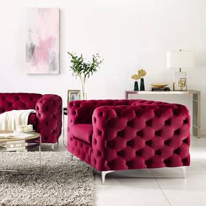 Fauteuil Leominster II Velours - Rouge bordeaux - Rouge Bordeaux