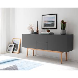 Enfilade LINDHOLM - Largeur 150 cm chêne partiellement massif - Gris / Chêne - Gris