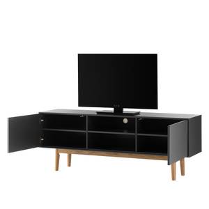 Mobile TV LINDHOLM legno lamellare di quercia - bianco opaco / quercia - Grigio / Quercia - Grigio - 160 x 40 cm