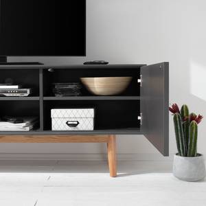 Mobile TV LINDHOLM legno lamellare di quercia - bianco opaco / quercia - Grigio / Quercia - Grigio - 160 x 40 cm