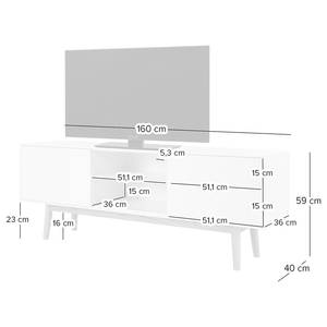 Meuble TV LINDHOLM Partiellement en chêne massif - Gris / Chêne - Gris - 160 x 40 cm