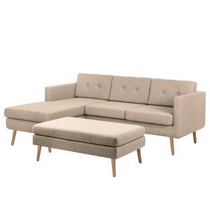 Ecksofa Croom Webstoff Polia: Cappuccino - Longchair davorstehend links - Mit Hocker