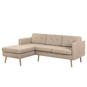 Ecksofa Croom Webstoff - Webstoff Polia: Cappuccino - Longchair davorstehend links - Mit Hocker