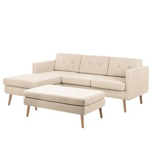 Ecksofa Croom Webstoff - Webstoff Polia: Kaschmir - Longchair davorstehend links - Mit Hocker