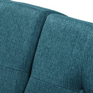 Ecksofa Croom Webstoff Polia: Jeansblau - Longchair davorstehend links - Mit Hocker