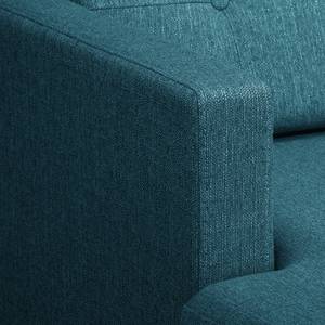 Ecksofa Croom Webstoff Polia: Jeansblau - Longchair davorstehend links - Mit Hocker