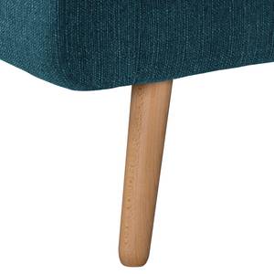 Ecksofa Croom Webstoff - Webstoff Polia: Jeansblau - Longchair davorstehend links - Mit Hocker