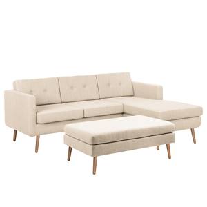 Ecksofa Croom Webstoff - Webstoff Polia: Kaschmir - Longchair davorstehend rechts - Mit Hocker