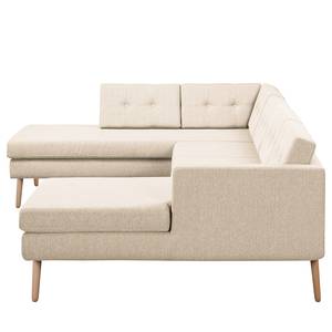 Wohnlandschaft Croom Webstoff Webstoff - Creme - Longchair davorstehend rechts / Ottomane links - Mit Hocker