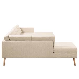 Wohnlandschaft Croom Webstoff Webstoff - Creme - Longchair davorstehend rechts / Ottomane links - Mit Hocker