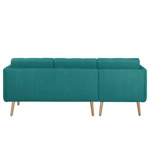 Ecksofa Croom Webstoff Polia: Petrol - Longchair davorstehend links - Mit Hocker