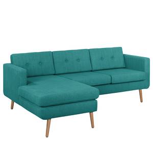 Ecksofa Croom Webstoff Polia: Petrol - Longchair davorstehend links - Mit Hocker