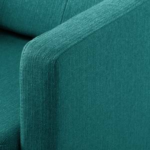 Ecksofa Croom Webstoff - Webstoff Polia: Petrol - Longchair davorstehend links - Mit Hocker