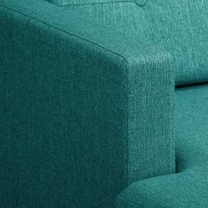 Ecksofa Croom Webstoff Polia: Petrol - Longchair davorstehend links - Mit Hocker